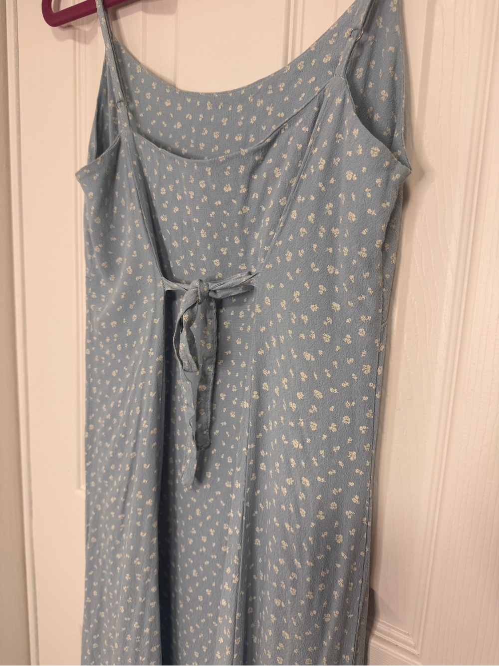 Brandy Melville Light Blue Spaghetti Strap Maxi Dress with White Dot Print - Picture 4 of 5